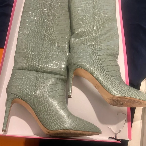 Paris Texas Mint Croc-Embossed Heeled Boots - Picture 2 of 2